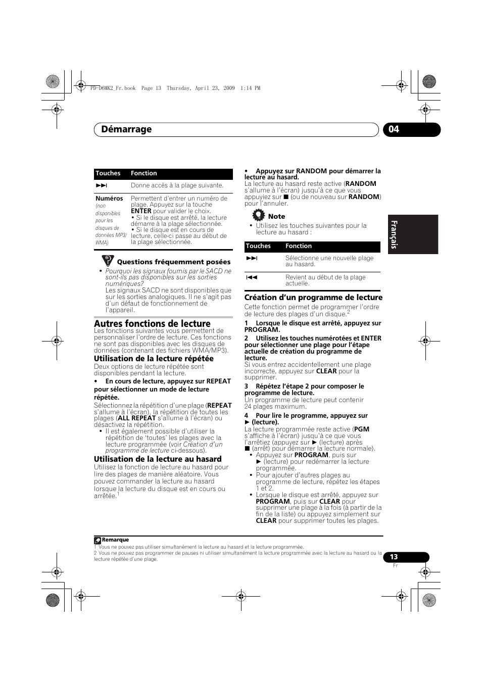 Autres fonctions de lecture, Démarrage 04 | Pioneer PD-D6MK2-K User Manual | Page 31 / 128