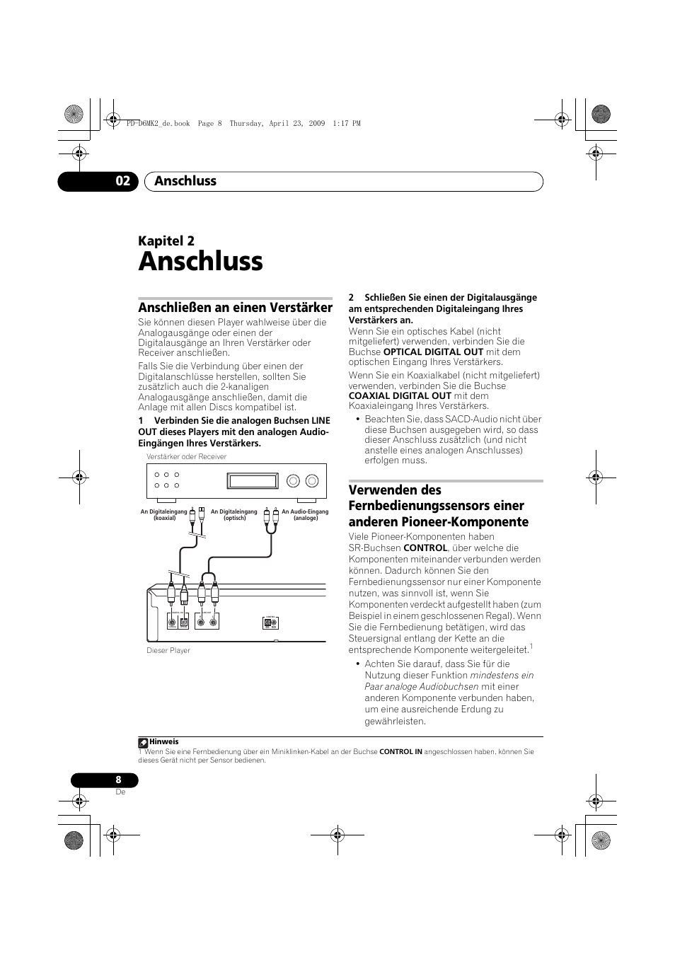 Anschließen an einen verstärker, Anschluss, Anschluss 02 | Kapitel 2 | Pioneer PD-D6MK2-K User Manual | Page 44 / 128