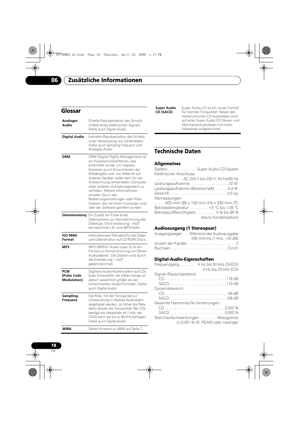 Glossar, Technische daten, Zusätzliche informationen 06 | Glossar technische daten | Pioneer PD-D6MK2-K User Manual | Page 54 / 128