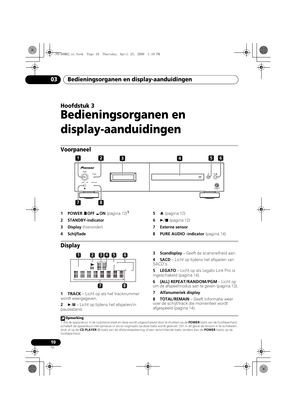 Voorpaneel, Display, Bedieningsorganen en display-aanduidingen | Bedieningsorganen en display-aanduidingen 03, Hoofdstuk 3 | Pioneer PD-D6MK2-K User Manual | Page 64 / 128