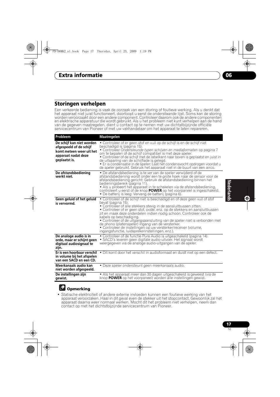 Storingen verhelpen, Extra informatie 06 | Pioneer PD-D6MK2-K User Manual | Page 71 / 128