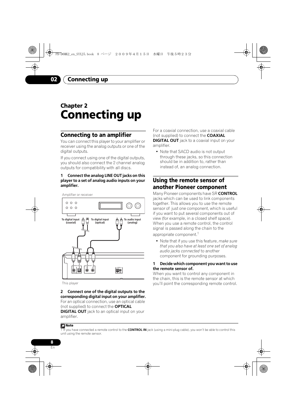 Connecting to an amplifier, Connecting up, Connecting up 02 | Chapter 2 | Pioneer PD-D6MK2-K User Manual | Page 8 / 128
