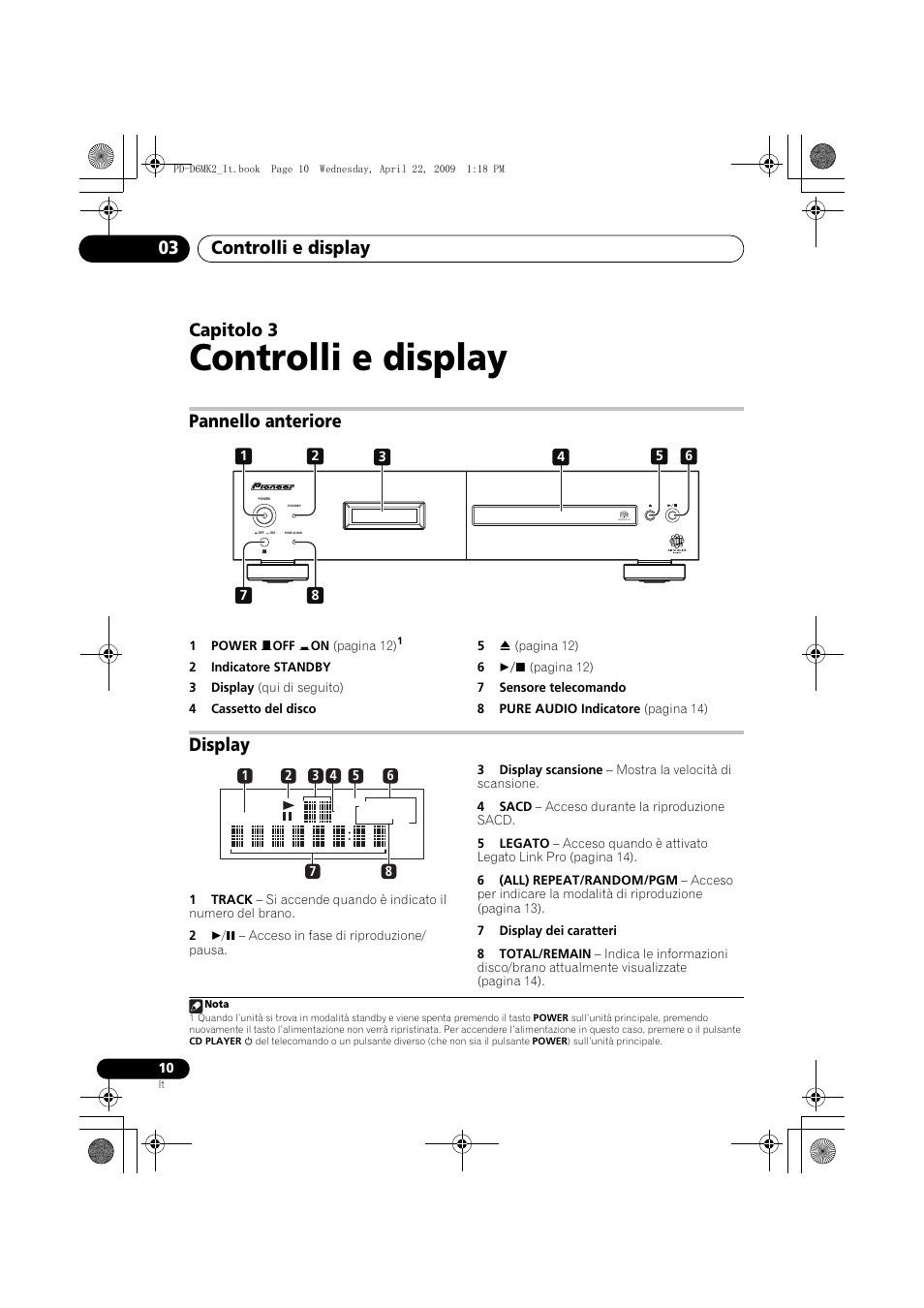 Pannello anteriore, Display, Controlli e display | Controlli e display 03, Capitolo 3 | Pioneer PD-D6MK2-K User Manual | Page 82 / 128