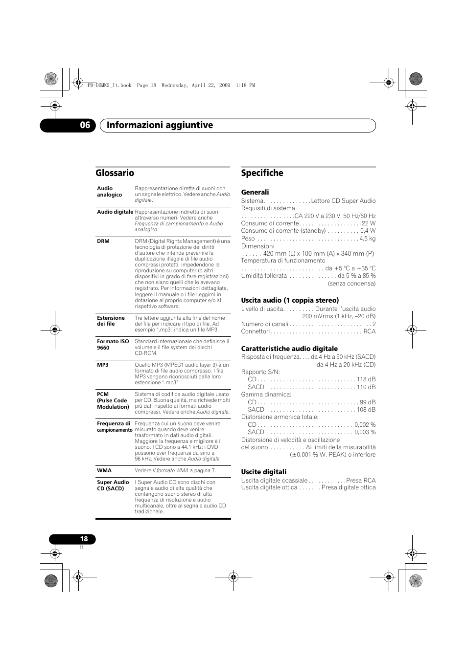 Glossario, Specifiche, Informazioni aggiuntive 06 | Glossario specifiche | Pioneer PD-D6MK2-K User Manual | Page 90 / 128