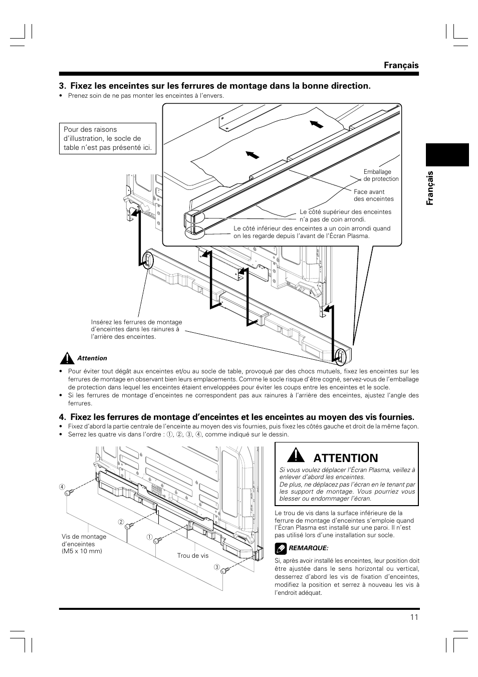 Attention, Français fran ç ais | Pioneer PDP-S41 User Manual | Page 11 / 39