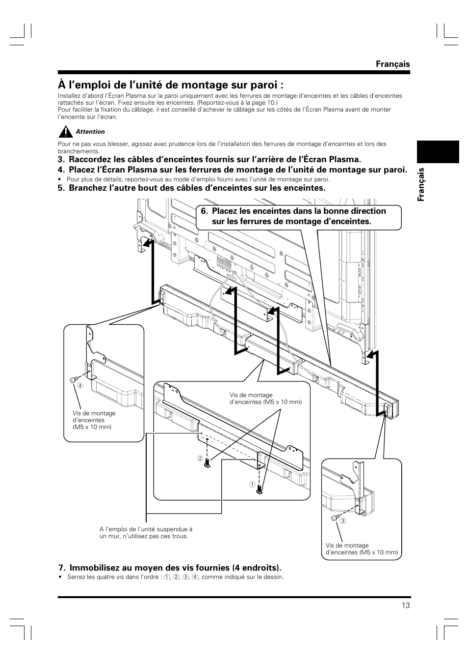 À l’emploi de l’unité de montage sur paroi | Pioneer PDP-S41 User Manual | Page 13 / 39