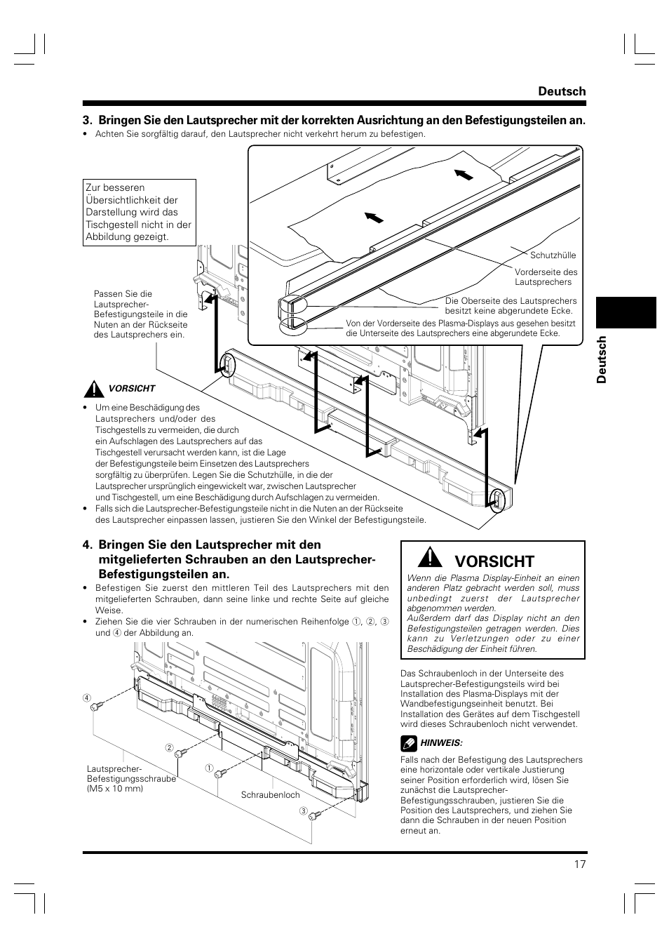 Vorsicht, Deutsch | Pioneer PDP-S41 User Manual | Page 17 / 39