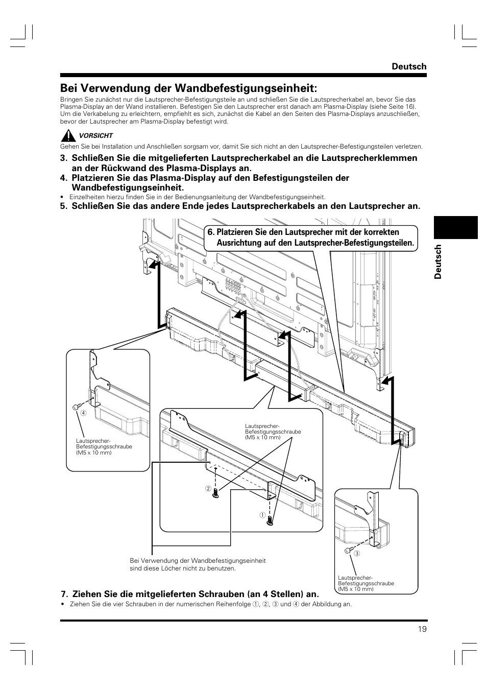 Bei verwendung der wandbefestigungseinheit | Pioneer PDP-S41 User Manual | Page 19 / 39