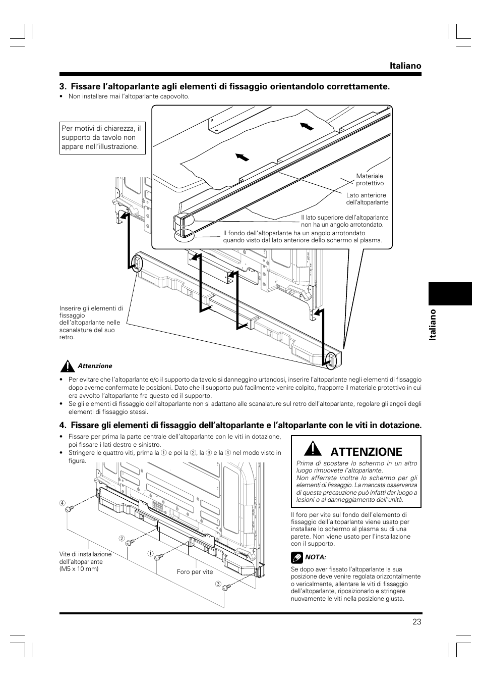 Attenzione, Italiano | Pioneer PDP-S41 User Manual | Page 23 / 39