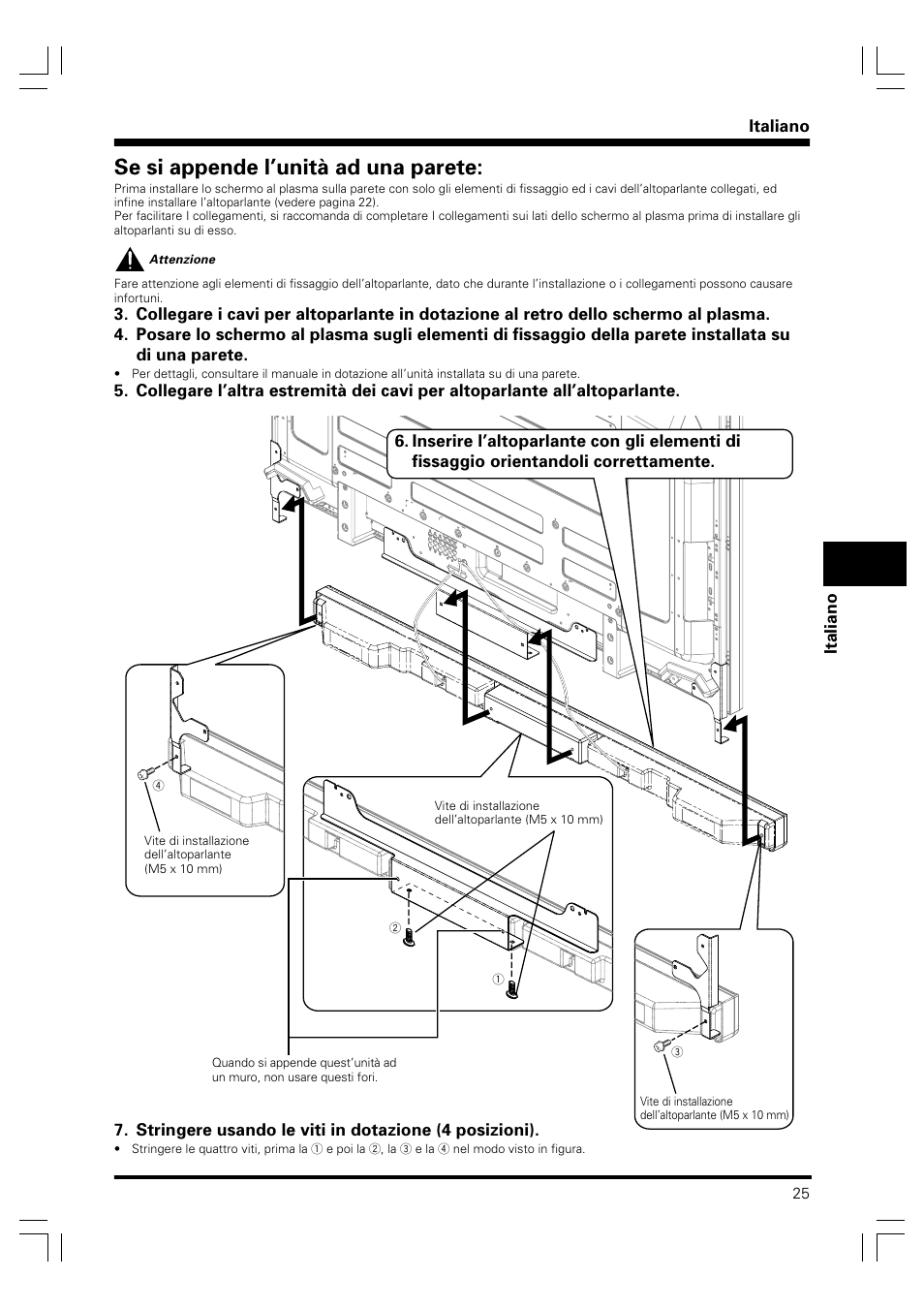 Se si appende l’unità ad una parete | Pioneer PDP-S41 User Manual | Page 25 / 39