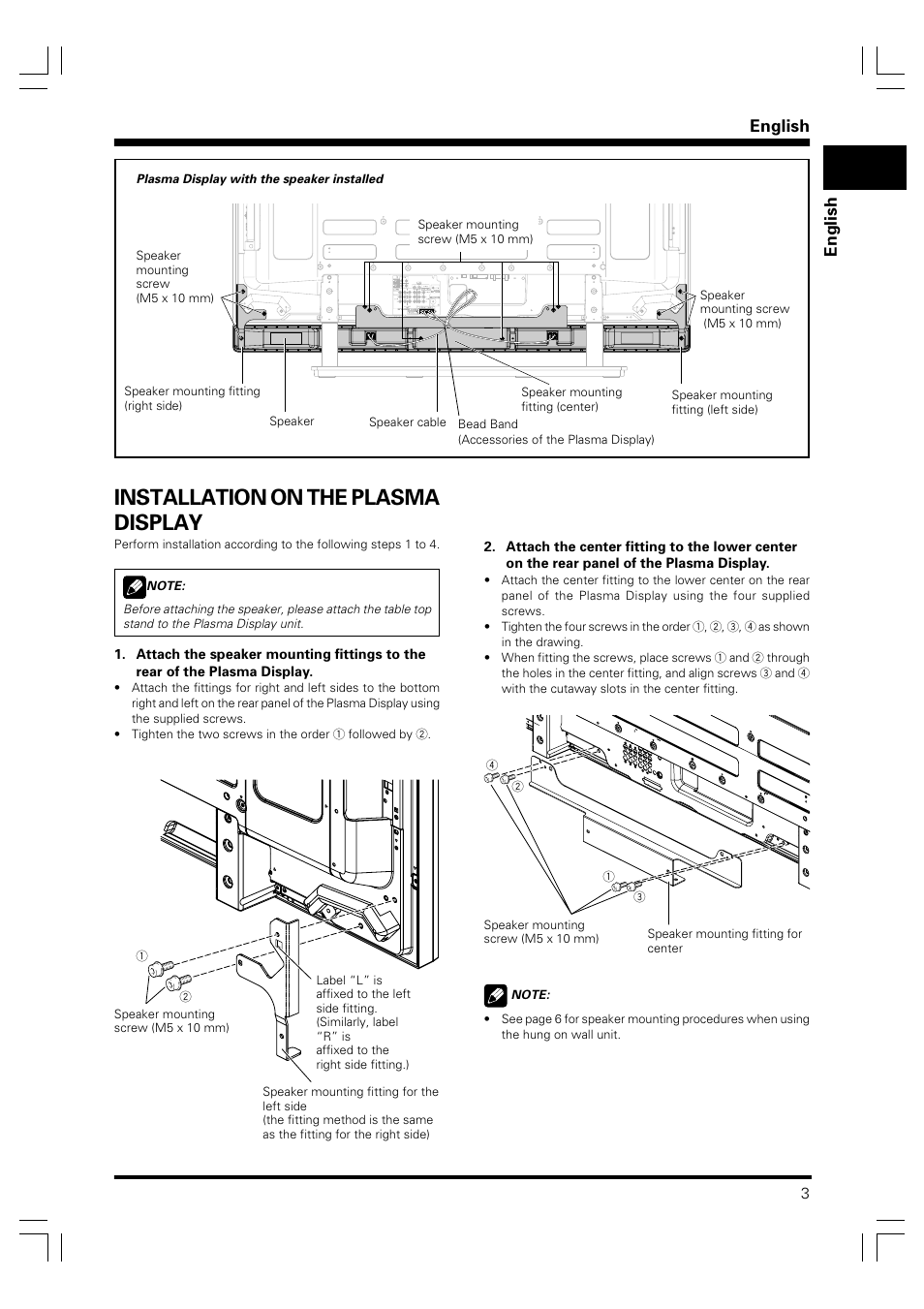 Installation on the plasma display, English | Pioneer PDP-S41 User Manual | Page 3 / 39