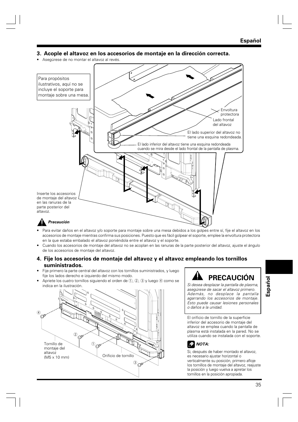 Precaución, Español espa ñ ol | Pioneer PDP-S41 User Manual | Page 35 / 39