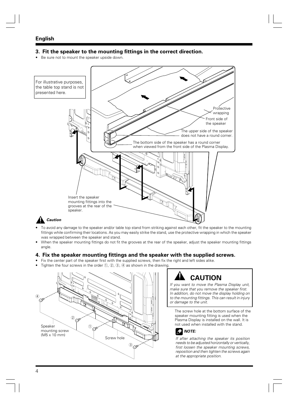 Caution, English | Pioneer PDP-S41 User Manual | Page 4 / 39