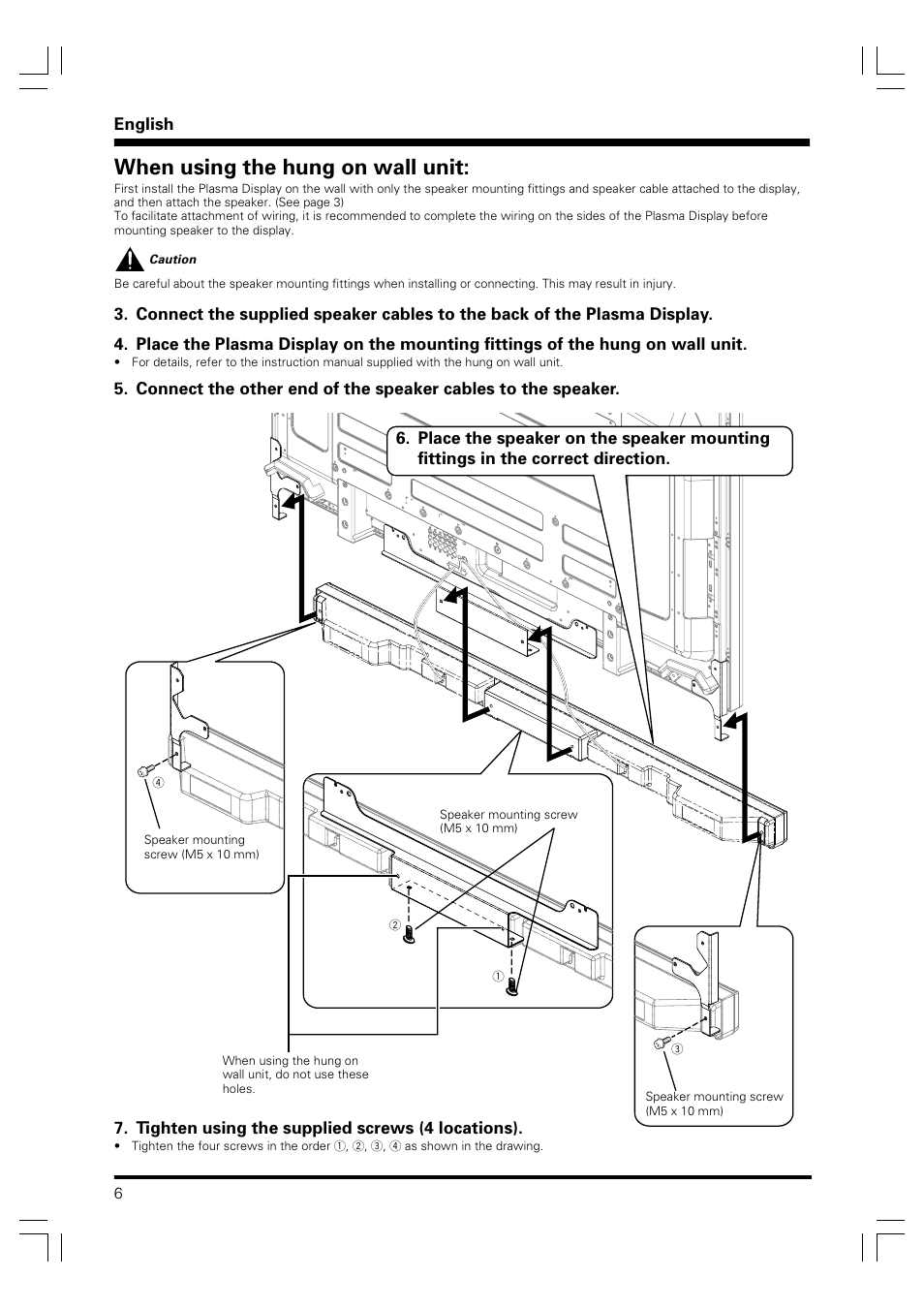 When using the hung on wall unit | Pioneer PDP-S41 User Manual | Page 6 / 39