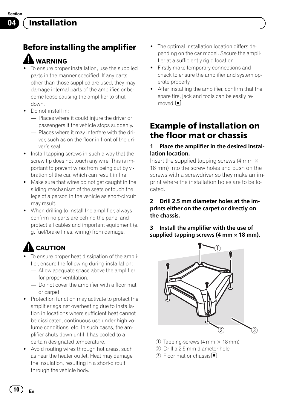 Before installing the amplifier, 04 installation | Pioneer GM-5500T User Manual | Page 10 / 84