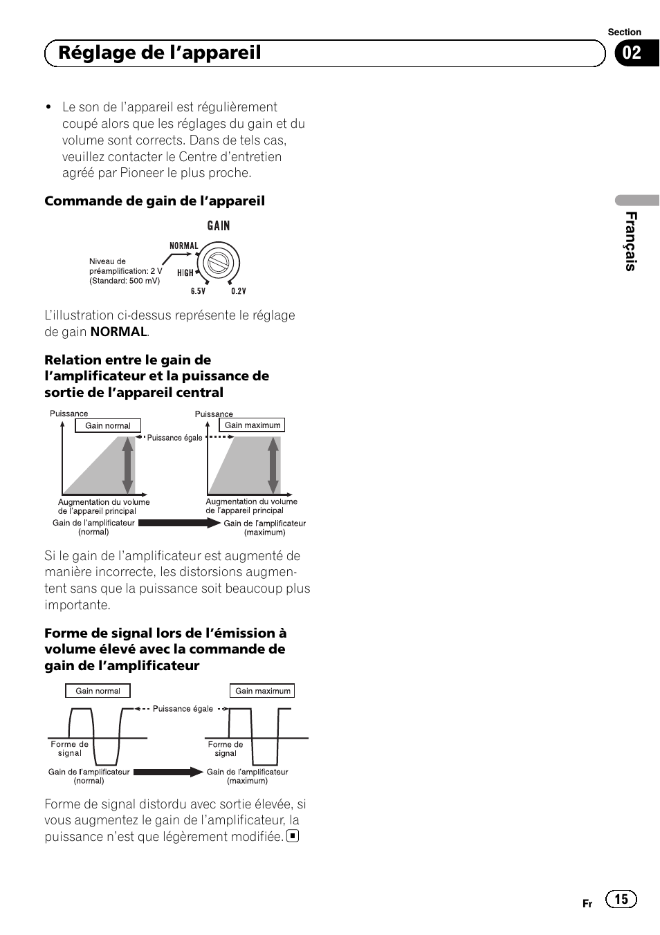 02 réglage de l ’appareil | Pioneer GM-5500T User Manual | Page 15 / 84