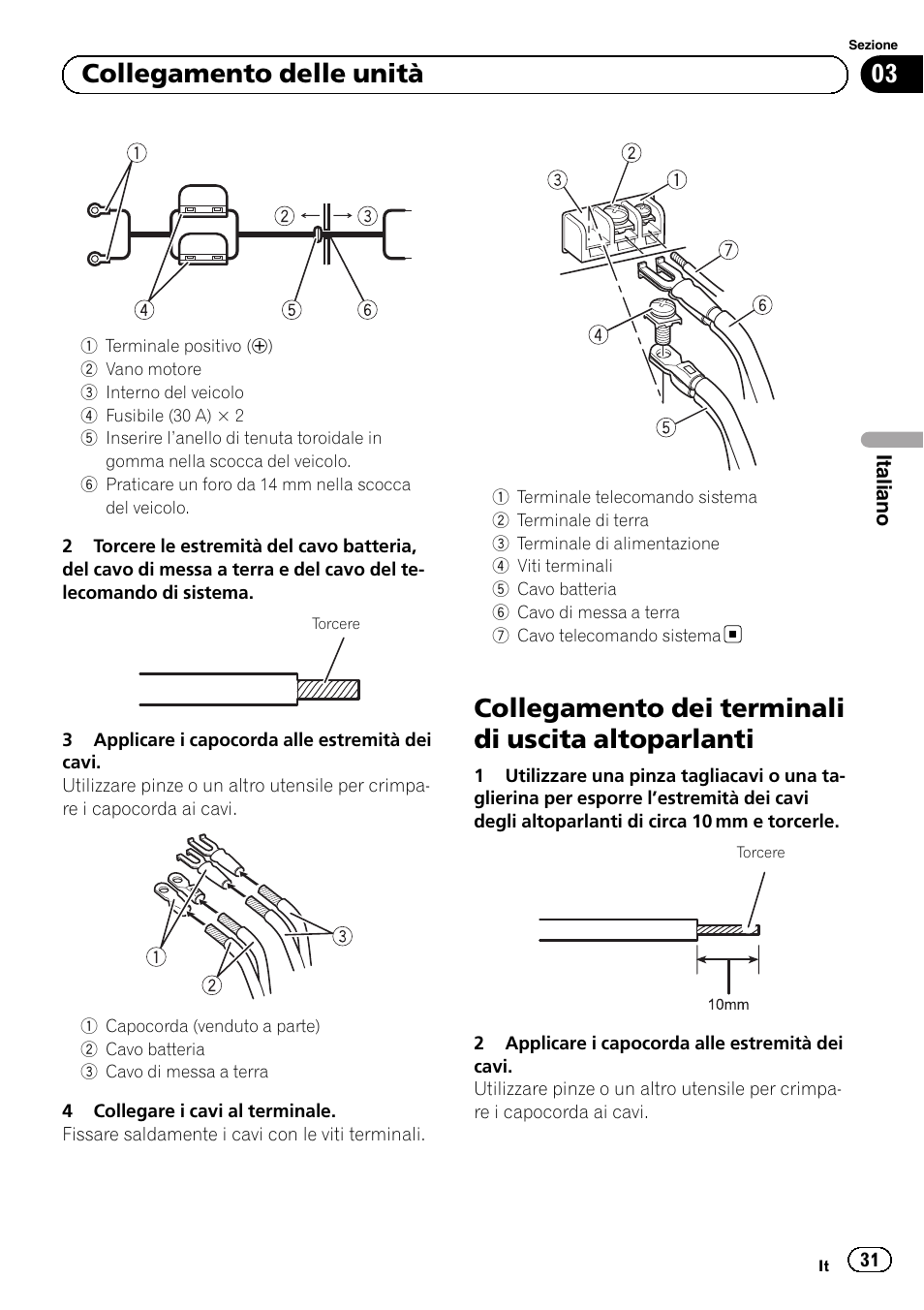 Collegamento dei terminali di uscita altoparlanti, 03 collegamento delle unità | Pioneer GM-5500T User Manual | Page 31 / 84