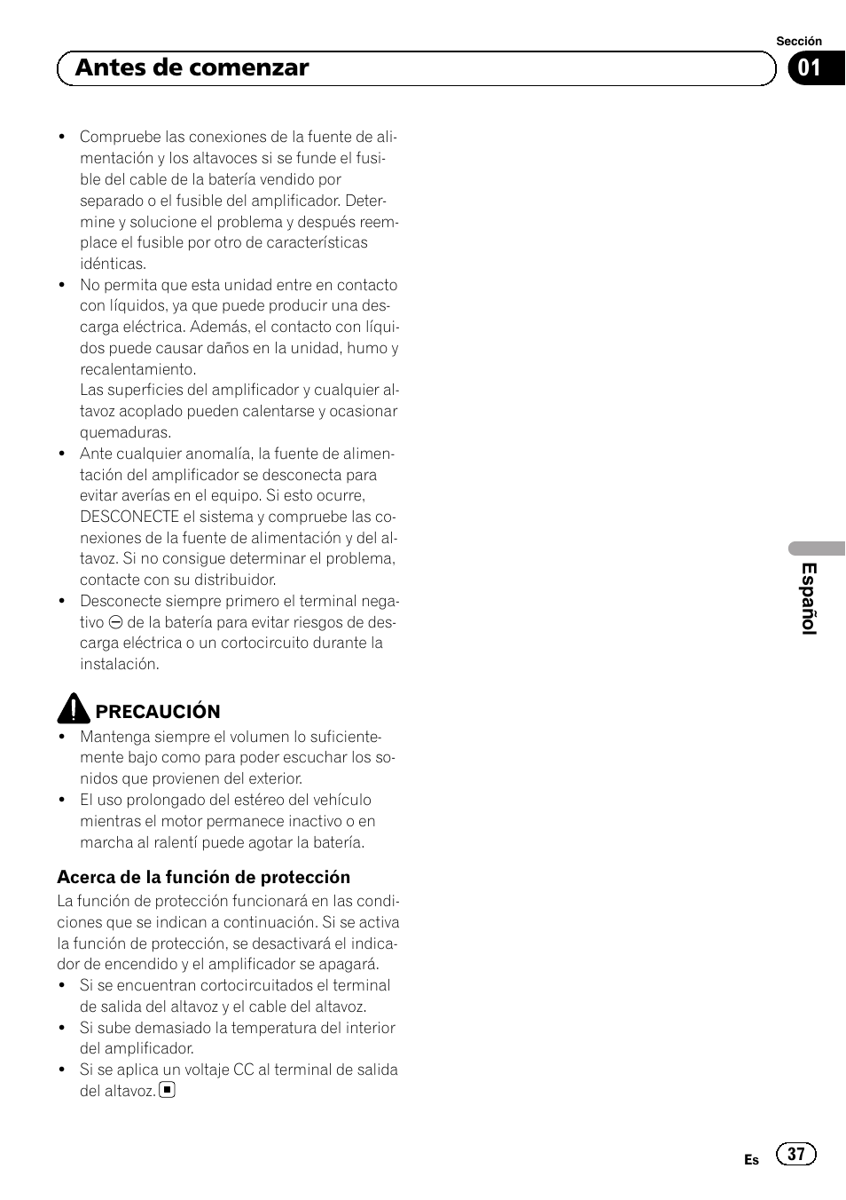 01 antes de comenzar | Pioneer GM-5500T User Manual | Page 37 / 84