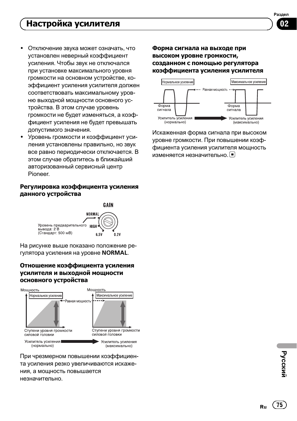 Настройка усилителя | Pioneer GM-5500T User Manual | Page 75 / 84