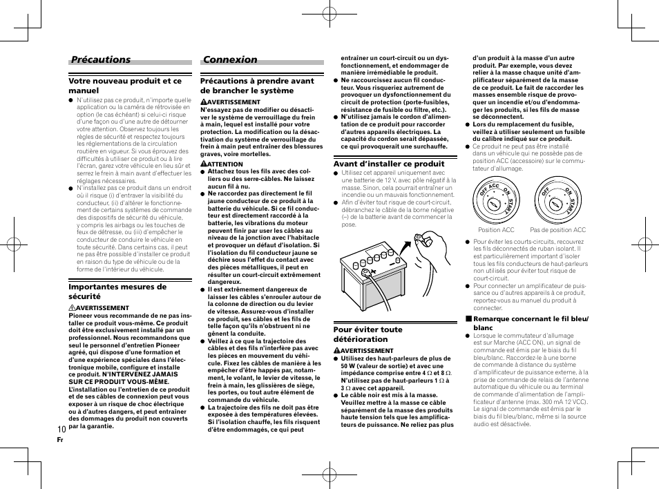 Manuel d’installation, Autoradio av rds lecteur de dvd, Précautions | Connexion | Pioneer AVH-X8600BT User Manual | Page 10 / 64