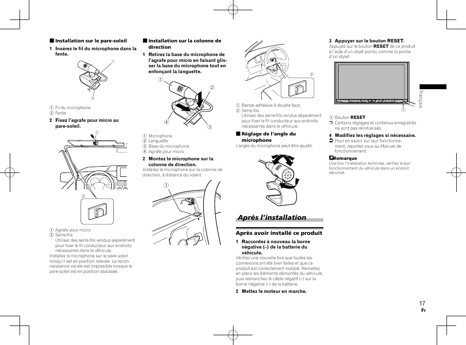 Après l’installation | Pioneer AVH-X8600BT User Manual | Page 17 / 64