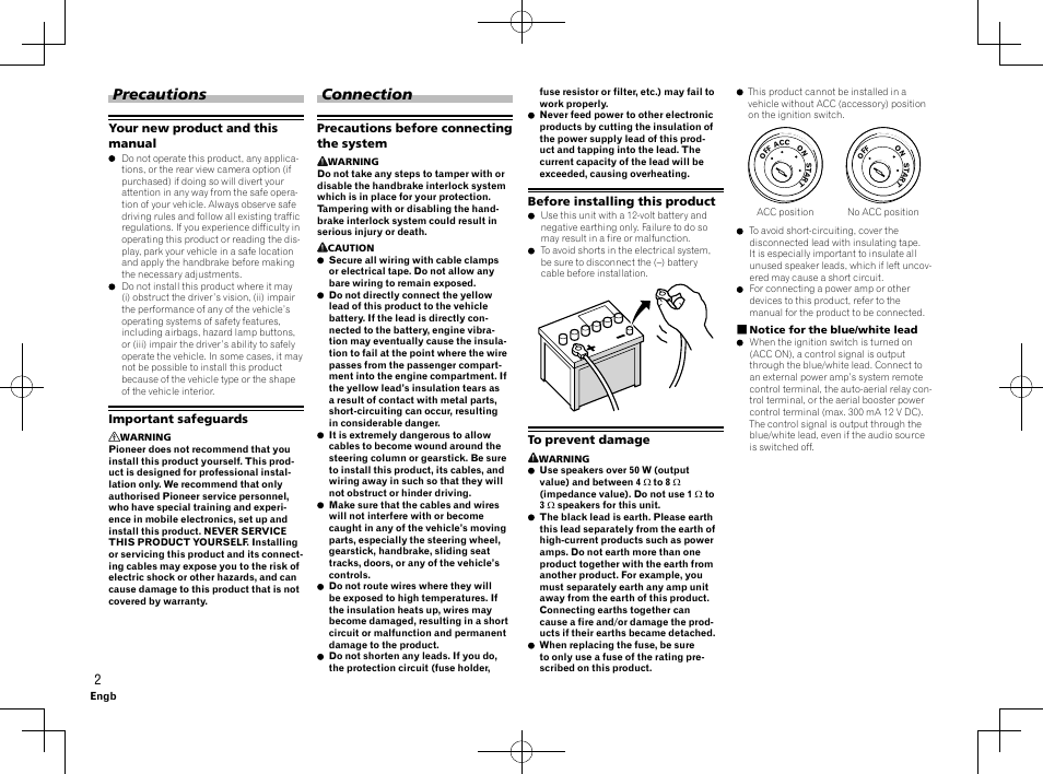 Installation manual, Dvd rds av receiver, Precautions | Connection | Pioneer AVH-X8600BT User Manual | Page 2 / 64