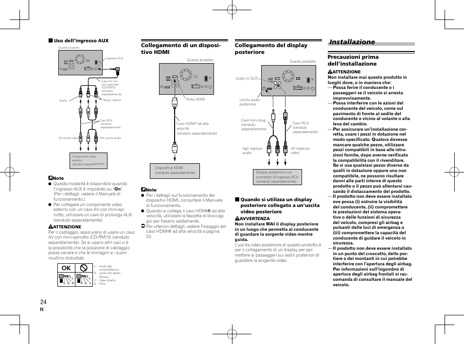 Installazione | Pioneer AVH-X8600BT User Manual | Page 24 / 64