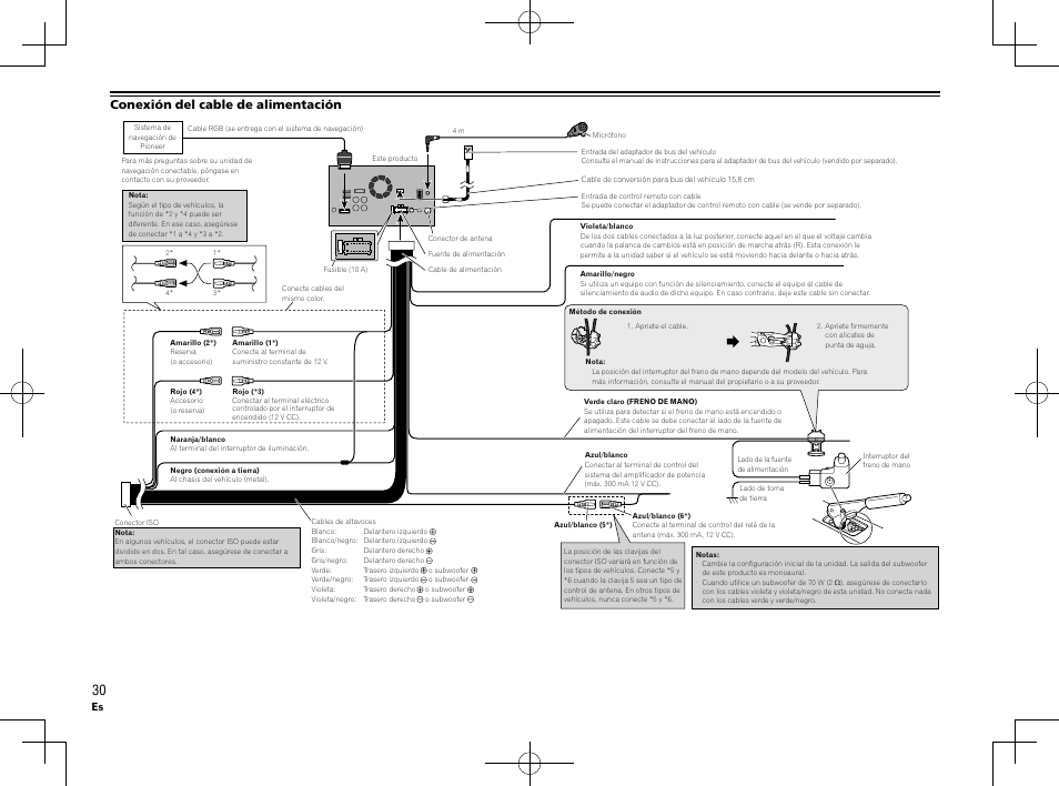Conexión del cable de alimentación | Pioneer AVH-X8600BT User Manual | Page 30 / 64