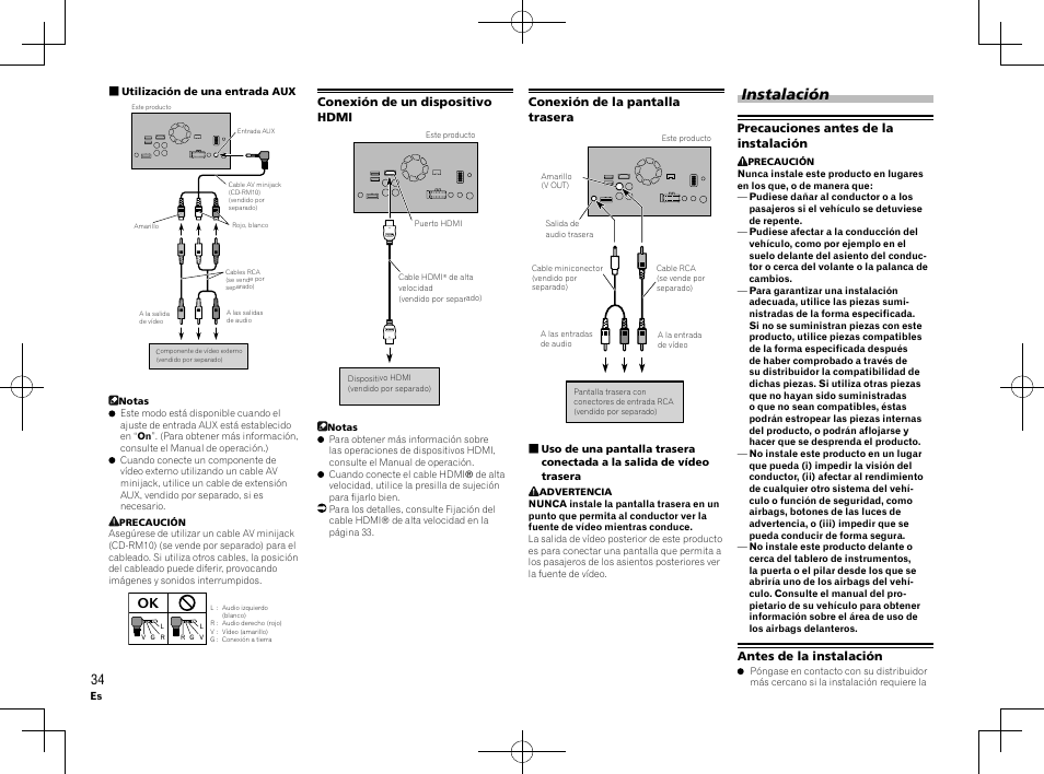 Instalación | Pioneer AVH-X8600BT User Manual | Page 34 / 64