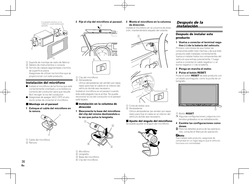 Después de la instalación | Pioneer AVH-X8600BT User Manual | Page 36 / 64