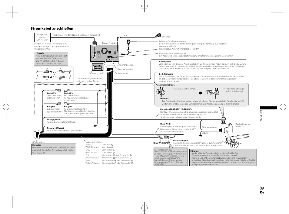 Stromkabel anschließen | Pioneer AVH-X8600BT User Manual | Page 39 / 64