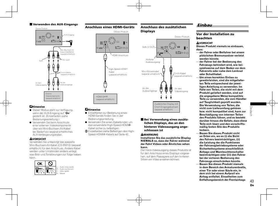 Einbau | Pioneer AVH-X8600BT User Manual | Page 43 / 64