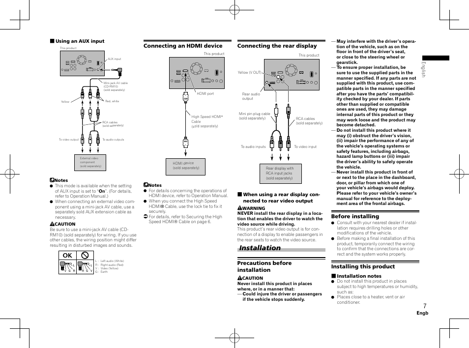 Installation | Pioneer AVH-X8600BT User Manual | Page 7 / 64