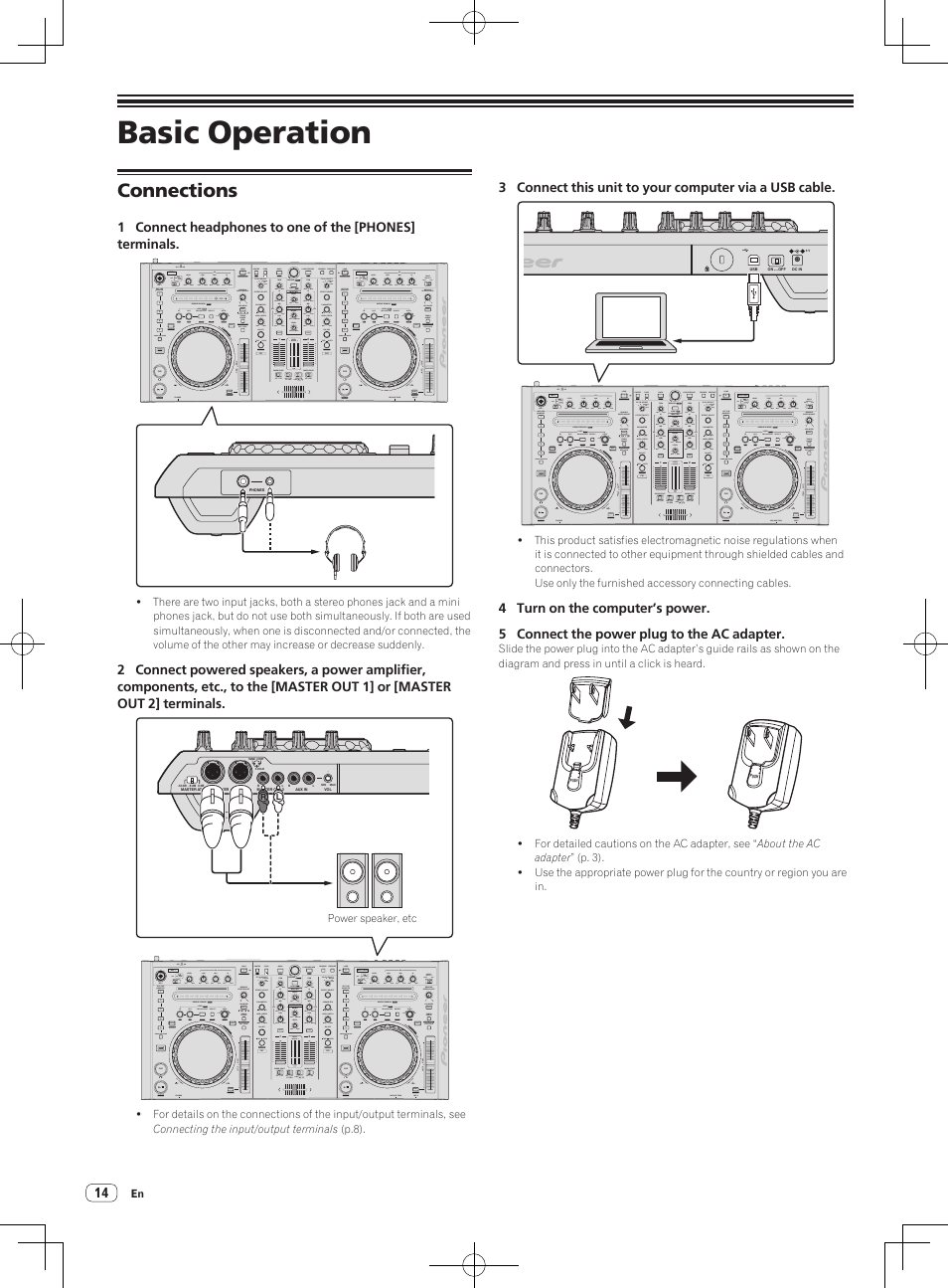 Basic operation, Connections | Pioneer DDJ-S1 User Manual | Page 14 / 26