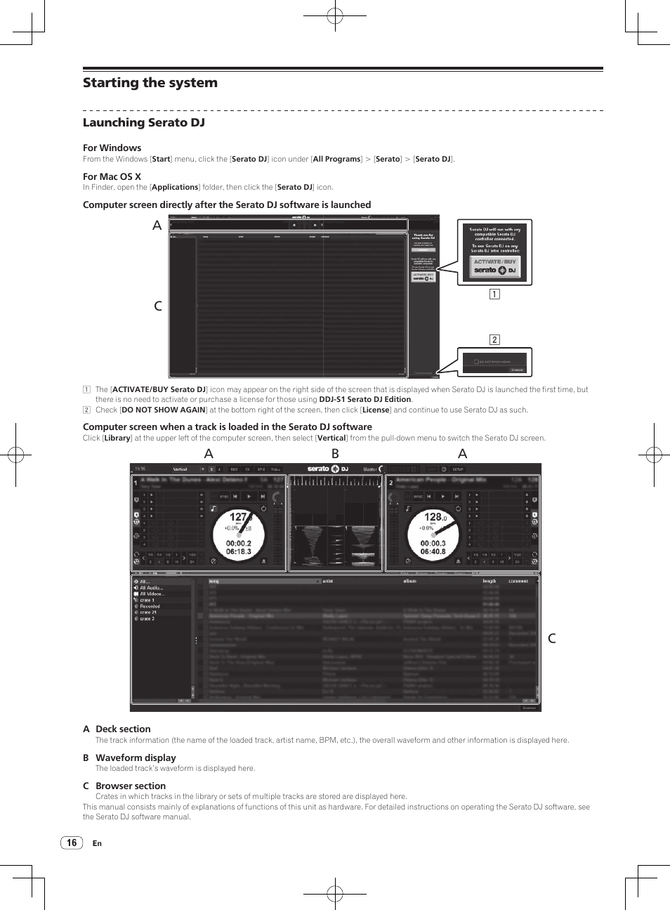 Starting the system, Ab c | Pioneer DDJ-S1 User Manual | Page 16 / 26