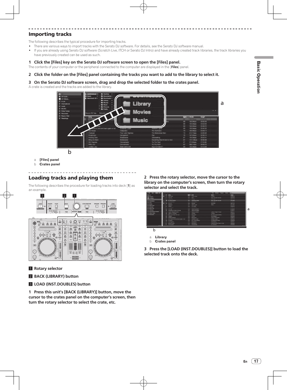 Importing tracks, Loading tracks and playing them | Pioneer DDJ-S1 User Manual | Page 17 / 26