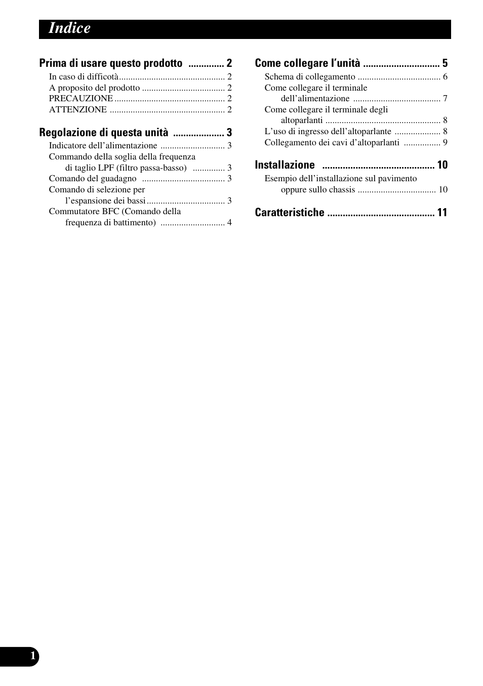 Italiano, Indice | Pioneer GM-7100M User Manual | Page 50 / 73
