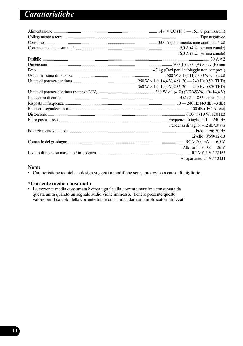 Caratteristiche | Pioneer GM-7100M User Manual | Page 60 / 73