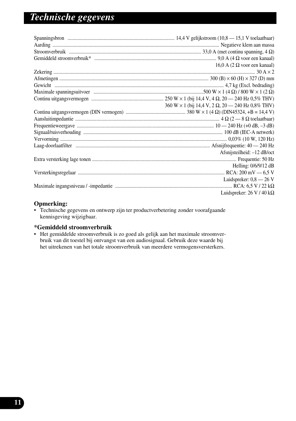 Technische gegevens | Pioneer GM-7100M User Manual | Page 72 / 73