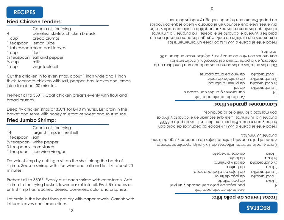 Recipes recetas | Aroma ADF-198 User Manual | Page 14 / 17