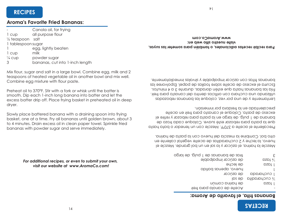 Recipes, Recetas | Aroma ADF-198 User Manual | Page 16 / 17