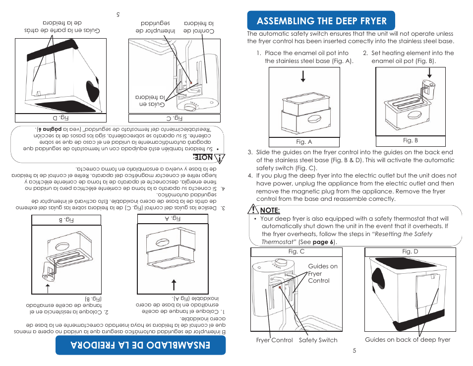 Ensambladode lafreidora, Assembling the deep fryer | Aroma ADF-198 User Manual | Page 7 / 17