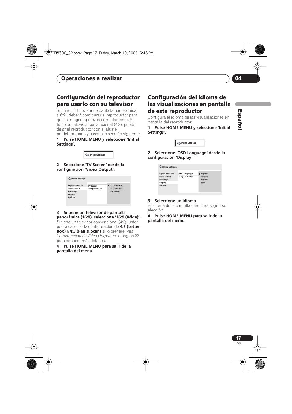 Operaciones a realizar 04, Español | Pioneer DV-393-S User Manual | Page 17 / 87
