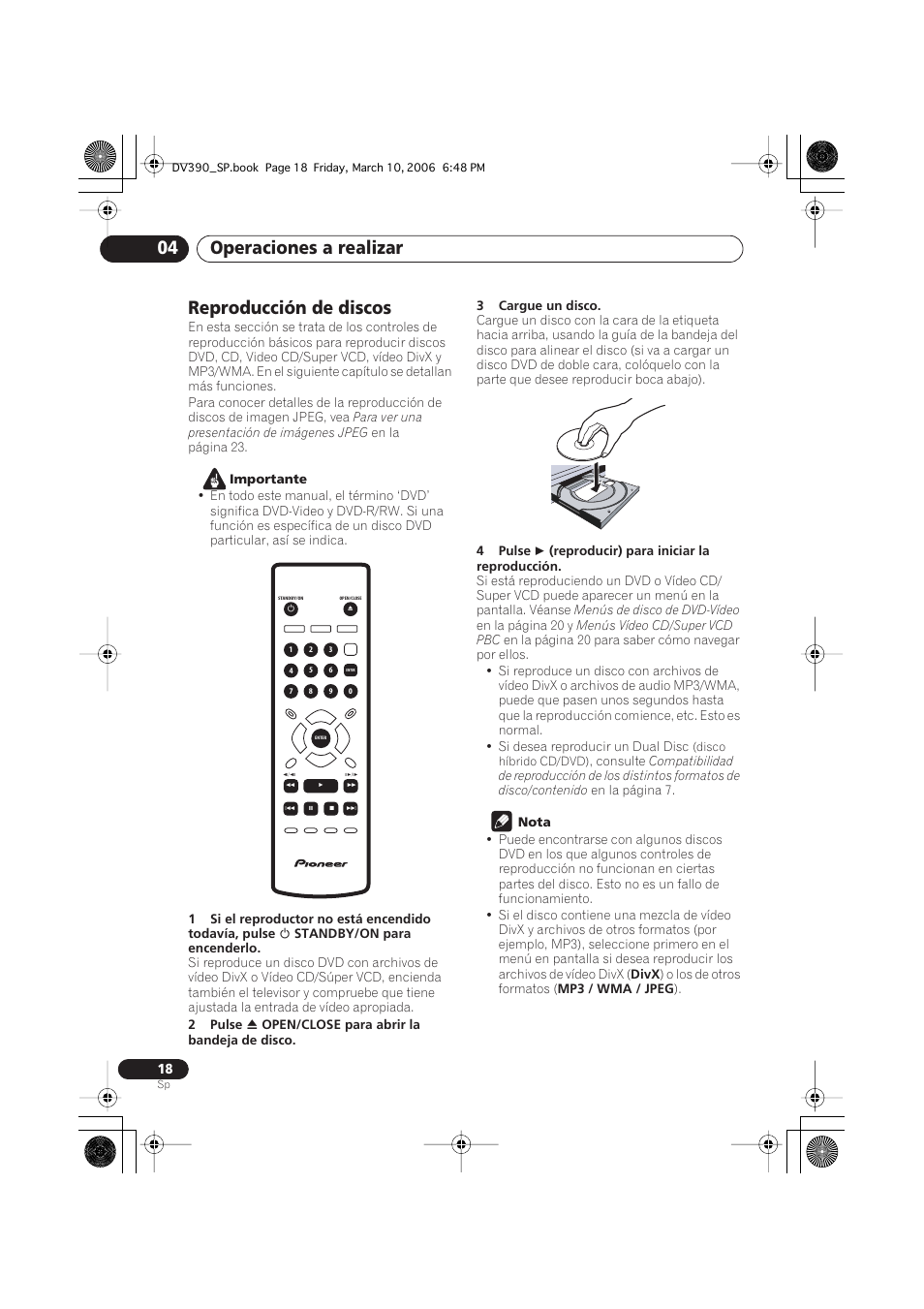 Reproducción de discos, Operaciones a realizar 04 | Pioneer DV-393-S User Manual | Page 18 / 87