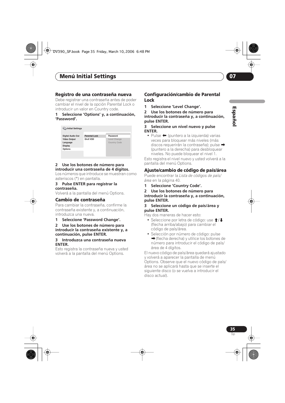 Menú initial settings 07 | Pioneer DV-393-S User Manual | Page 35 / 87