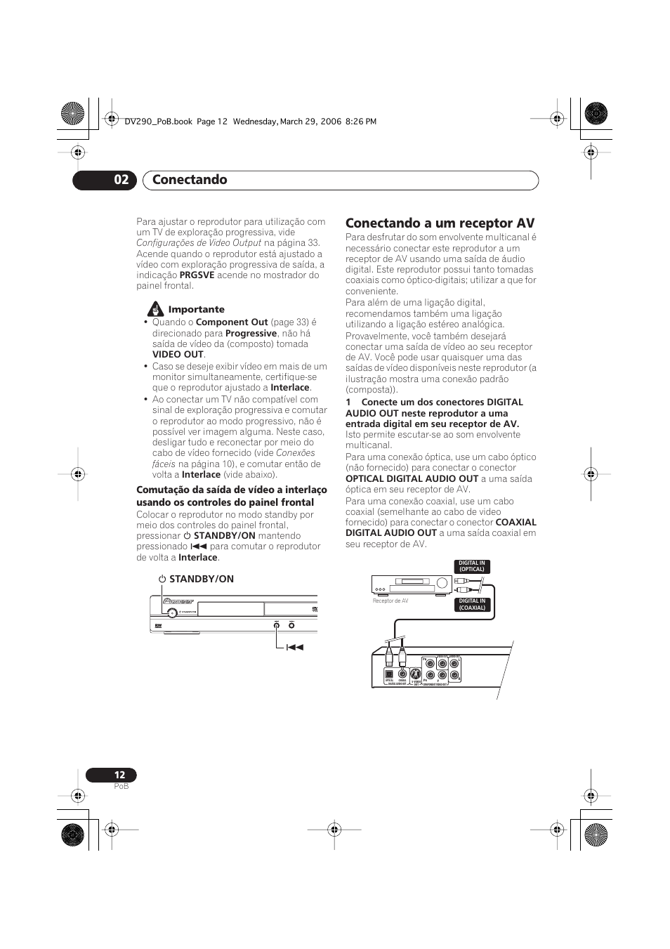 Conectando a um receptor av, Conectando 02 | Pioneer DV-393-S User Manual | Page 54 / 87