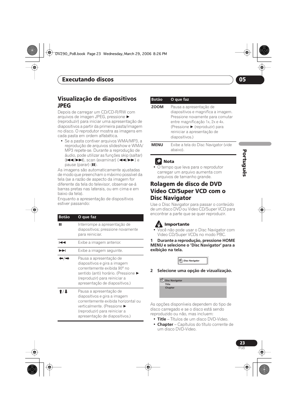 Visualização de diapositivos jpeg, Executando discos 05 | Pioneer DV-393-S User Manual | Page 65 / 87