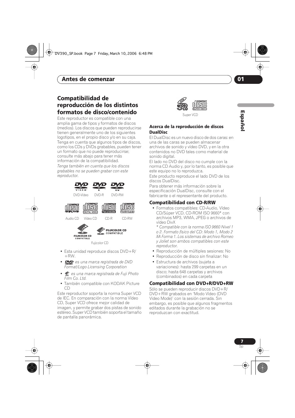 Antes de comenzar 01 | Pioneer DV-393-S User Manual | Page 7 / 87