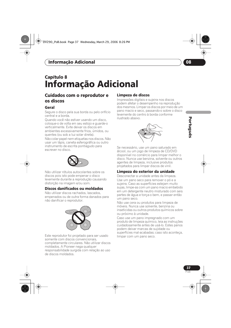 08 informação adicional, Cuidados com o reprodutor e os discos, Informação adicional | Pioneer DV-393-S User Manual | Page 79 / 87