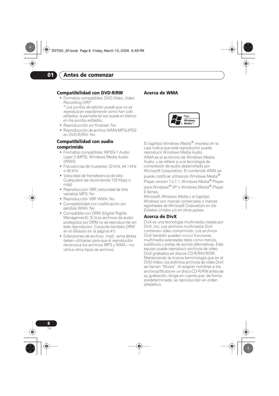 Antes de comenzar 01 | Pioneer DV-393-S User Manual | Page 8 / 87